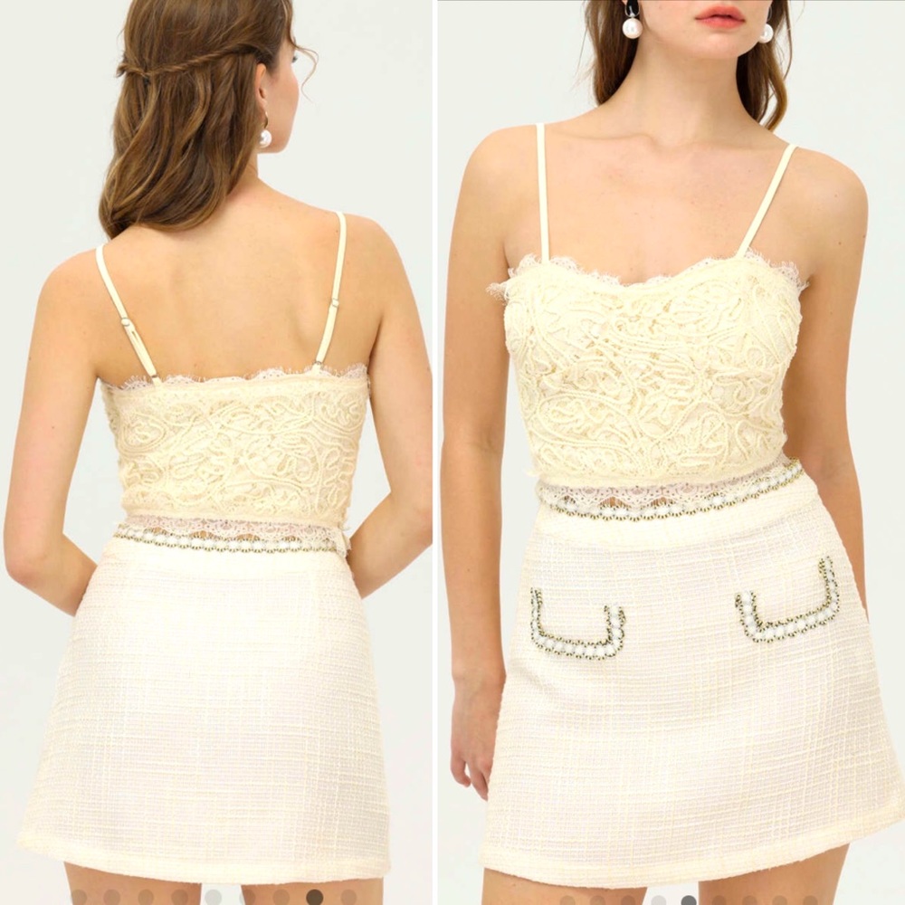 Barci Lace Trim Crop Top | Cream Adjustable spaghetti straps | size small | NWT